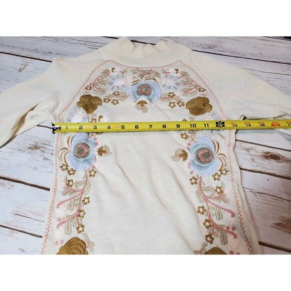 Free People Womens Top Disco Rose Heavily Embroidered Floral Ivory Cream Boho - Picture 7 of 12